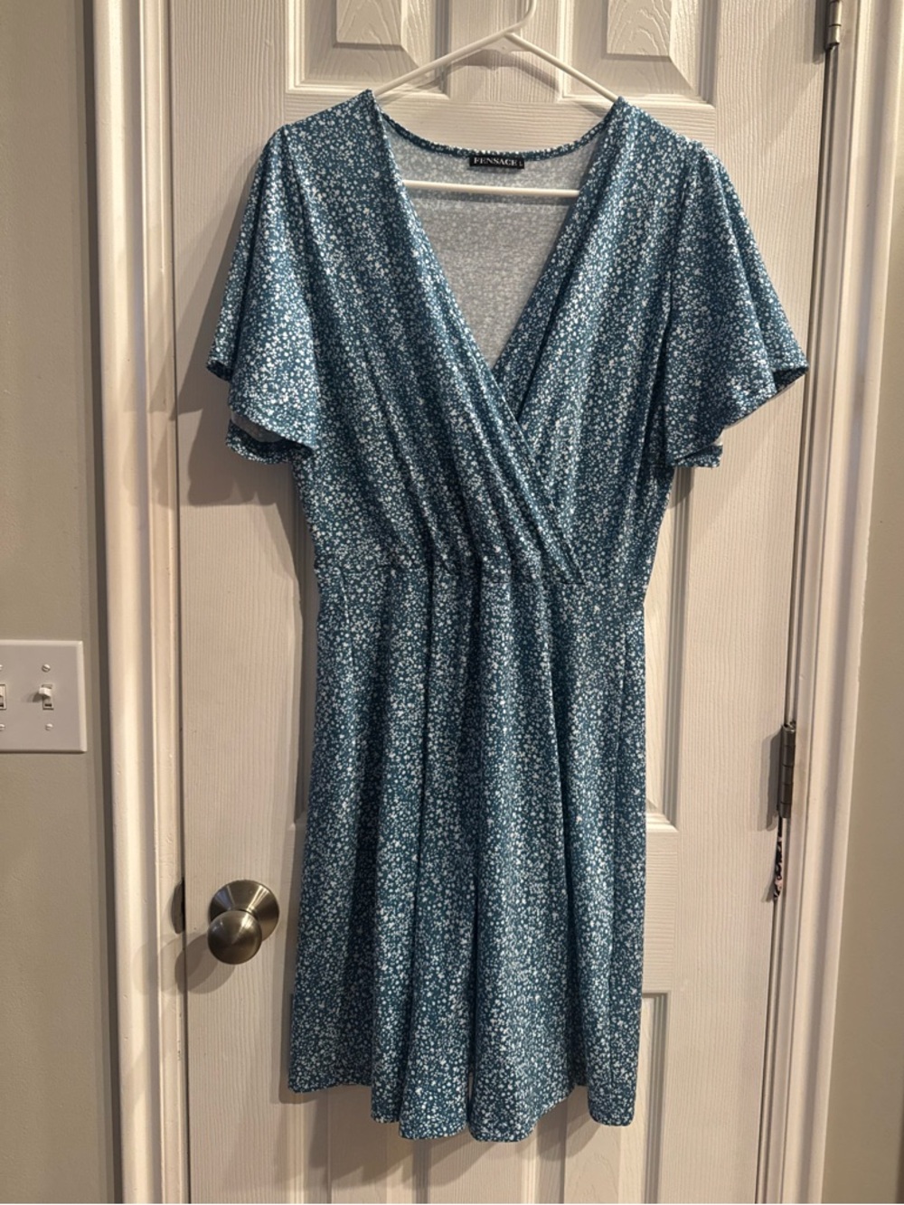 Fensace Teal Floral Wrap-Style Midi Dress